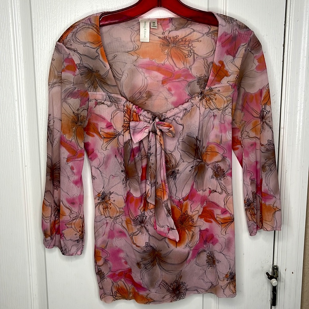 Flower Print Sheer Blouse - SZ M